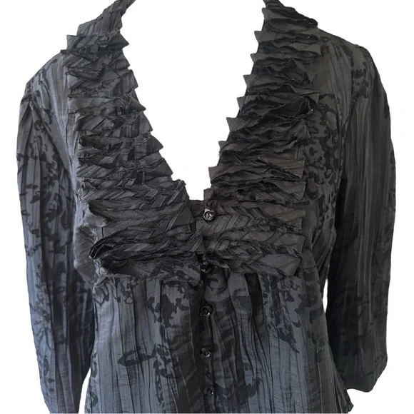 Harve Benard Women Top Size L Ruffle Crinkle Satin Goth Glam Romantic Whimsigoth - Picture 5 of 6
